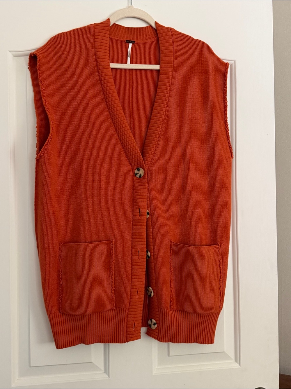 Free People Orange Oversized Sweater Vest Cardigan Size Small